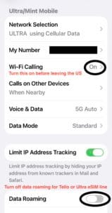Main Phone eSIM Line Settings